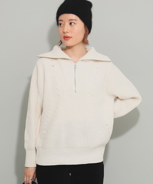 Ray BEAMS（レイビームス）の「モール アゼ ハーフジップ ニット（ニット/セーター・レディース・オフホワイト/ブラック/ミント・ONE SIZE）」の11枚目の写真