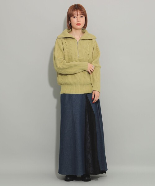 Ray BEAMS（レイビームス）の「モール アゼ ハーフジップ ニット（ニット/セーター・レディース・オフホワイト/ブラック/ミント・ONE SIZE）」の22枚目の写真