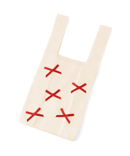 ANEMONE（アネモネ）の「リボンポイントニットトートバッグ（トートバッグ・レディース・ブラック/ピンク/グレー/ブルー/レッド/シルバー/グリーン/アイボリー/ホワイト系その他2・FREE）」の2枚目の写真