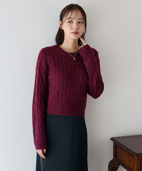 BLUEEAST（ブルーイースト）の「《新色追加》ケーブルニットトップス（ニット/セーター・レディース・ネイビー/グレー/アイボリー/ボルドー/ピンク・MEDIUM）」の5枚目の写真