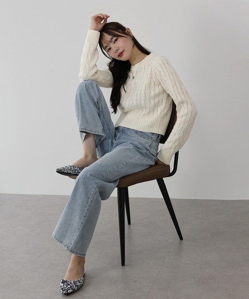 BLUEEAST（ブルーイースト）の「《新色追加》ケーブルニットトップス（ニット/セーター・レディース・ネイビー/グレー/アイボリー/ボルドー/ピンク・MEDIUM）」の12枚目の写真