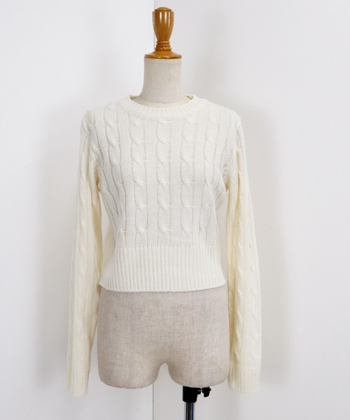 BLUEEAST（ブルーイースト）の「《新色追加》ケーブルニットトップス（ニット/セーター・レディース・ネイビー/グレー/アイボリー/ボルドー/ピンク・MEDIUM）」の13枚目の写真