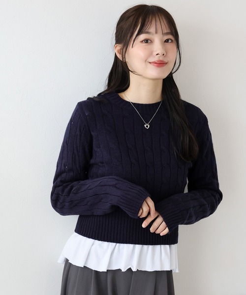 BLUEEAST（ブルーイースト）の「《新色追加》ケーブルニットトップス（ニット/セーター・レディース・ネイビー/グレー/アイボリー/ボルドー/ピンク・MEDIUM）」の20枚目の写真