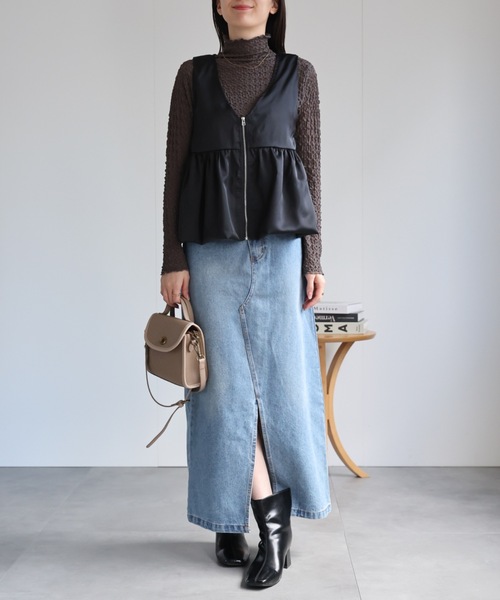 sakishimatokyo（サキシマトーキョー）の「サテン ペプラムVネックベスト（ベスト・レディース・ブラック/アイボリー・FREE）」の6枚目の写真