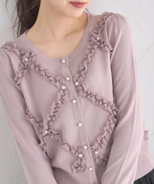 パール付きフリル装飾ニットカーディガン（カーディガン/ボレロ）｜tocco closet（トッコ クローゼット）