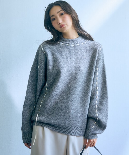 slattgir(スラットジール)の「高身長 ハンドステッチニットプルオーバー(トールサイズ)Essenave(ニット/セーター・レディース・ブラック/グレー・L/M/LL/3L)」の4枚目の写真