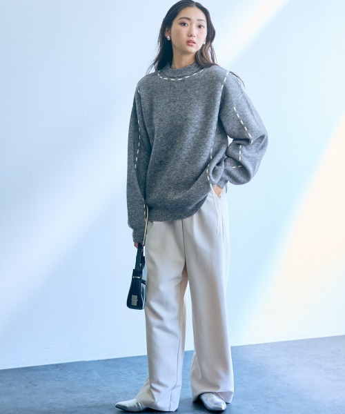 slattgir(スラットジール)の「高身長 ハンドステッチニットプルオーバー(トールサイズ)Essenave(ニット/セーター・レディース・ブラック/グレー・L/M/LL/3L)」の7枚目の写真
