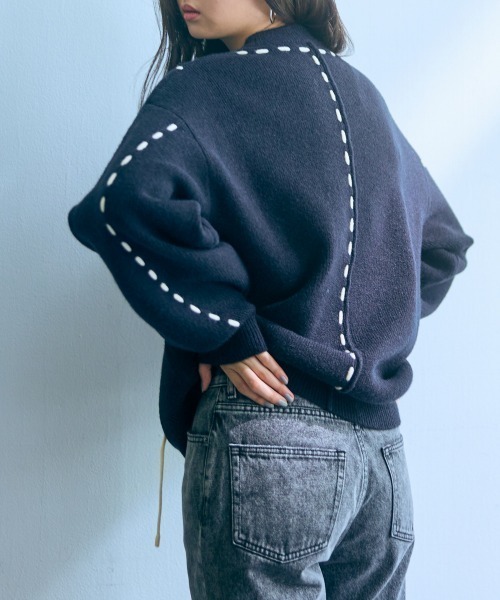 slattgir(スラットジール)の「高身長 ハンドステッチニットプルオーバー(トールサイズ)Essenave(ニット/セーター・レディース・ブラック/グレー・L/M/LL/3L)」の10枚目の写真
