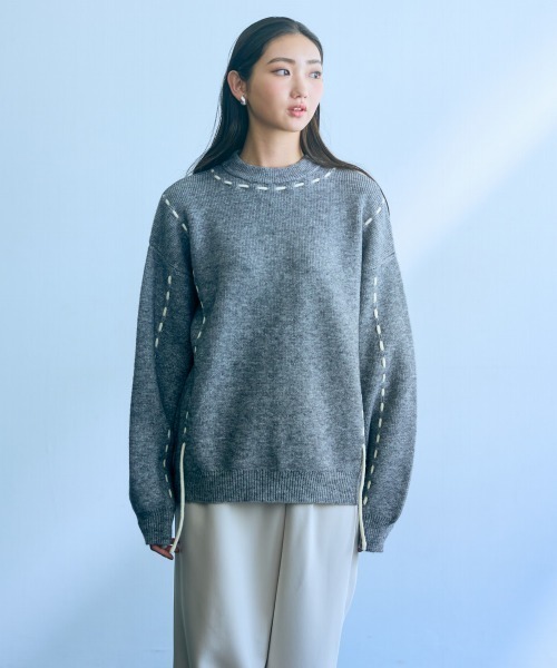 slattgir(スラットジール)の「高身長 ハンドステッチニットプルオーバー(トールサイズ)Essenave(ニット/セーター・レディース・ブラック/グレー・L/M/LL/3L)」の19枚目の写真