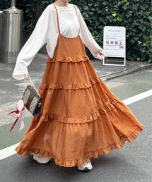 フリルティアードキャミワンピ
