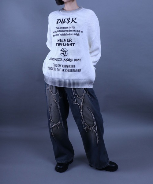 セール】Spray Lettering＆Logo Print knit/スプレー加工