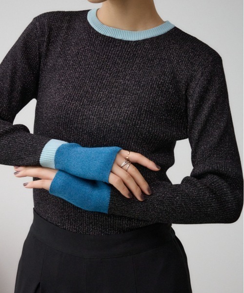 AZUL by moussy(アズールバイマウジー)の「グリッターリブ長袖ニットトップス(ニット/セーター・レディース・ブラック/グレー・SMALL/MEDIUM)」の2枚目の写真