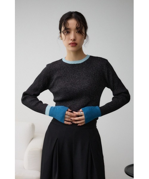 AZUL by moussy(アズールバイマウジー)の「グリッターリブ長袖ニットトップス(ニット/セーター・レディース・ブラック/グレー・SMALL/MEDIUM)」の4枚目の写真