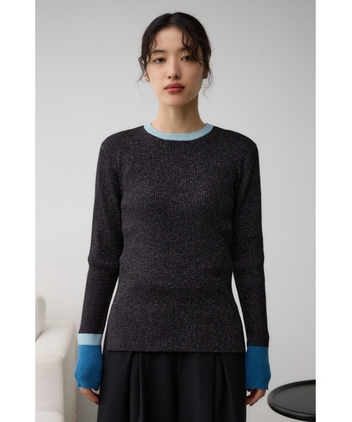 AZUL by moussy(アズールバイマウジー)の「グリッターリブ長袖ニットトップス(ニット/セーター・レディース・ブラック/グレー・SMALL/MEDIUM)」の6枚目の写真