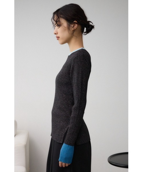 AZUL by moussy(アズールバイマウジー)の「グリッターリブ長袖ニットトップス(ニット/セーター・レディース・ブラック/グレー・SMALL/MEDIUM)」の7枚目の写真