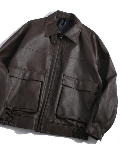 おしゃれスタ（オシャレスタ）の「Vintage-like synthetic leather A-2 jacket/ヴィンテージライク 合成皮革 A-2 ジャケット オーバーサイズ メンズ レディース（ブルゾン・メンズ・ブラウン/ブラック・M/L/XL）」の2枚目の写真