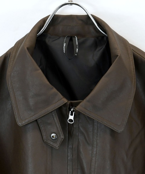 おしゃれスタ（オシャレスタ）の「Vintage-like synthetic leather A-2 jacket/ヴィンテージライク 合成皮革 A-2 ジャケット オーバーサイズ メンズ レディース（ブルゾン・メンズ・ブラウン/ブラック・M/L/XL）」の3枚目の写真