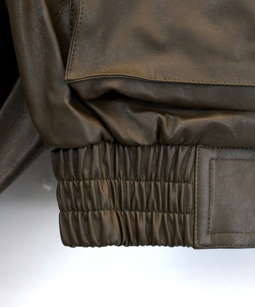 おしゃれスタ（オシャレスタ）の「Vintage-like synthetic leather A-2 jacket/ヴィンテージライク 合成皮革 A-2 ジャケット オーバーサイズ メンズ レディース（ブルゾン・メンズ・ブラウン/ブラック・M/L/XL）」の8枚目の写真
