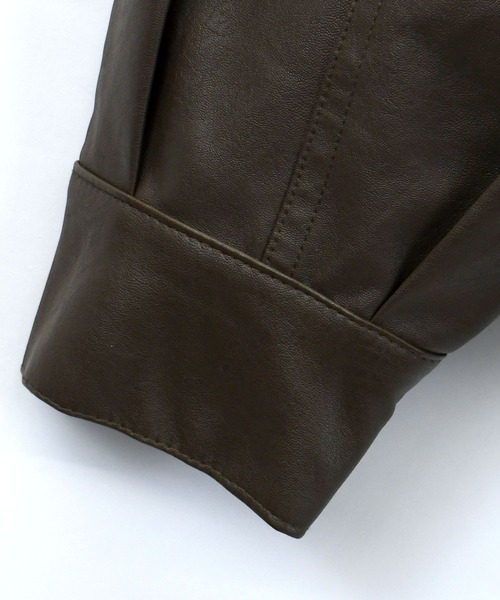 おしゃれスタ（オシャレスタ）の「Vintage-like synthetic leather A-2 jacket/ヴィンテージライク 合成皮革 A-2 ジャケット オーバーサイズ メンズ レディース（ブルゾン・メンズ・ブラウン/ブラック・M/L/XL）」の9枚目の写真