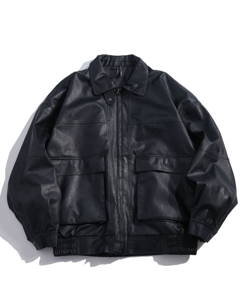 おしゃれスタ（オシャレスタ）の「Vintage-like synthetic leather A-2 jacket/ヴィンテージライク 合成皮革 A-2 ジャケット オーバーサイズ メンズ レディース（ブルゾン・メンズ・ブラウン/ブラック・M/L/XL）」の15枚目の写真