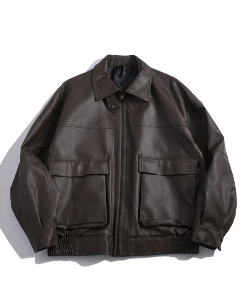 おしゃれスタ（オシャレスタ）の「Vintage-like synthetic leather A-2 jacket/ヴィンテージライク 合成皮革 A-2 ジャケット オーバーサイズ メンズ レディース（ブルゾン・メンズ・ブラウン/ブラック・M/L/XL）」の13枚目の写真