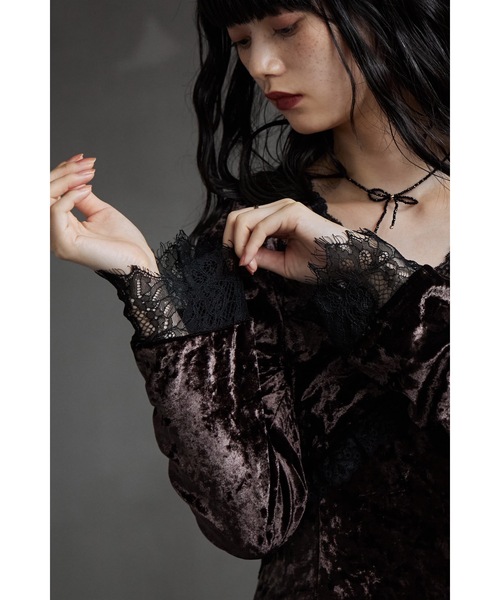 【etoll.】クラッシュベロアランジェリー風ドレス　S etoll. ドレス クラッシュベロアランジェリー風ドレス