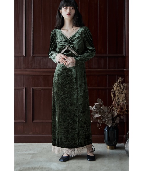 【etoll.】クラッシュベロアランジェリー風ドレス etoll.（エトル）の「クラッシュベロアランジェリー風ドレス