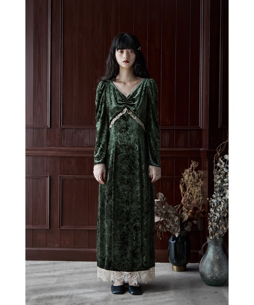 etollドレス etoll. エトル コクーンスリーブレースタイトドレス マスタード