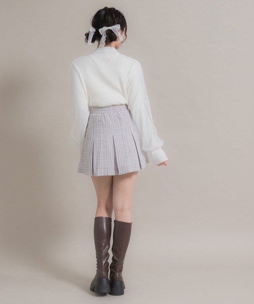 DearMyLoveRose(ディアマイラブローズ)の「パールチェーンツイードプリーツスカート(スカート・レディース・ベビーピンク/ブラック/グレー/ブルー/ホワイト・SMALL/MEDIUM/LARGE/LL/3L)」の8枚目の写真
