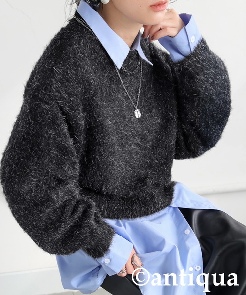 antiqua(アンティカ)の「フェザーショートニット(ニット/セーター・レディース・ブラック・ONESIZE)」の8枚目の写真