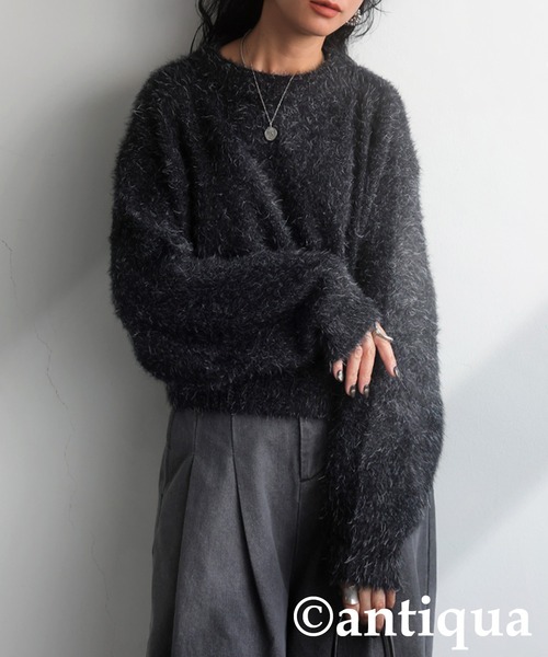 antiqua(アンティカ)の「フェザーショートニット(ニット/セーター・レディース・ブラック・ONESIZE)」の3枚目の写真