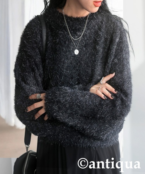 antiqua(アンティカ)の「フェザーショートニット(ニット/セーター・レディース・ブラック・ONESIZE)」の4枚目の写真