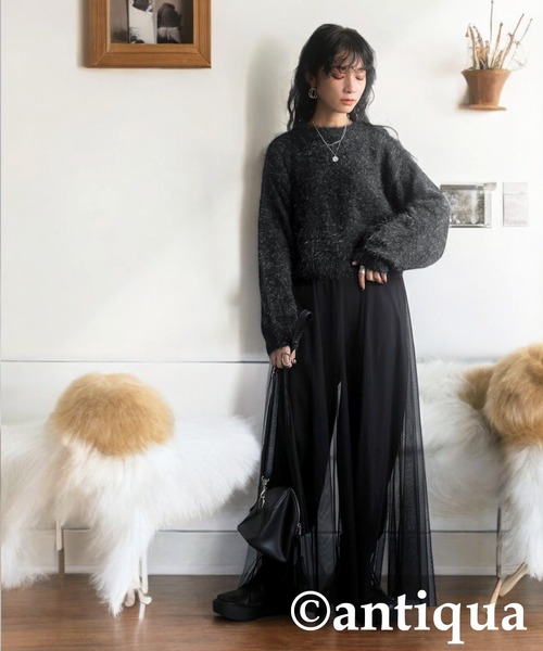 antiqua(アンティカ)の「フェザーショートニット(ニット/セーター・レディース・ブラック・ONESIZE)」の5枚目の写真
