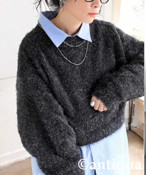 antiqua(アンティカ)の「フェザーショートニット(ニット/セーター・レディース・ブラック・ONESIZE)」の7枚目の写真
