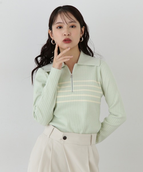 N.（N. Natural Beauty Basic）（エヌエヌナチュラルビューティーベーシック）の「ハーフジップニット（ニット/セーター・レディース・オフホワイト/ライトグリーン/ベージュ・MEDIUM）」の3枚目の写真