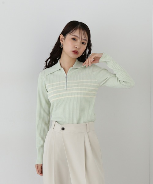 N.（N. Natural Beauty Basic）（エヌエヌナチュラルビューティーベーシック）の「ハーフジップニット（ニット/セーター・レディース・オフホワイト/ライトグリーン/ベージュ・MEDIUM）」の19枚目の写真