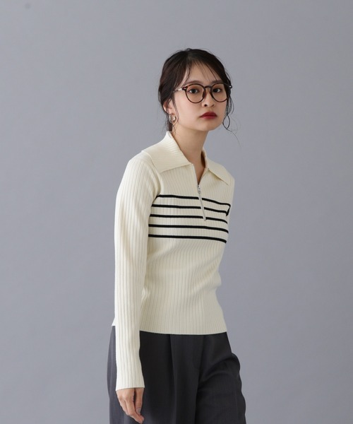 N.（N. Natural Beauty Basic）（エヌエヌナチュラルビューティーベーシック）の「ハーフジップニット（ニット/セーター・レディース・オフホワイト/ライトグリーン/ベージュ・MEDIUM）」の4枚目の写真