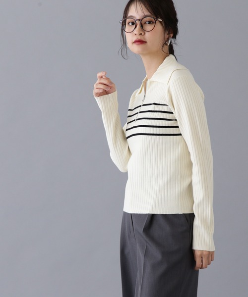 N.（N. Natural Beauty Basic）（エヌエヌナチュラルビューティーベーシック）の「ハーフジップニット（ニット/セーター・レディース・オフホワイト/ライトグリーン/ベージュ・MEDIUM）」の5枚目の写真