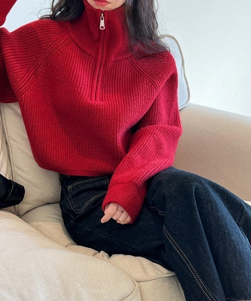 セール】ショート丈 ハーフジップニット（ニット/セーター）｜Ritzy