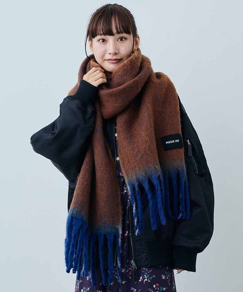 MEDE19F（メデジュウキュウ）の「ＭＥＤＥ１９Ｆ　配色遣いのウール調大判ストール（ストール/ショール・レディース・グレー/ブラウン・ONE SIZE）」の2枚目の写真