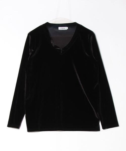 i-dare(アイディア)の「【i-dare】ベロア Vネック トップス 長袖 ロングスリーブ(Tシャツ/カットソー・レディース・アイボリー/ブラック・SMALL/MEDIUM/LARGE)」の9枚目の写真