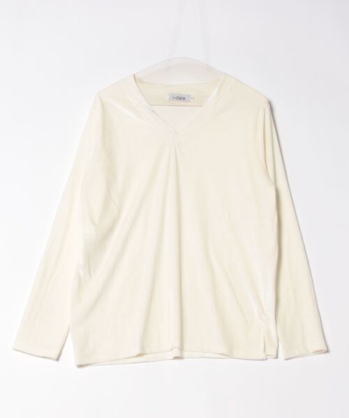 i-dare(アイディア)の「【i-dare】ベロア Vネック トップス 長袖 ロングスリーブ(Tシャツ/カットソー・レディース・アイボリー/ブラック・SMALL/MEDIUM/LARGE)」の8枚目の写真