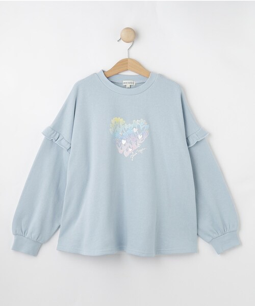 SHOO・LA・RUE(シューラルー)の「【130-150cm/洗える/姉妹リンク可】お袖フリルがアクセント アソートプリントスウェット(スウェット・キッズ・パープル/オフホワイト/ブラック/サックスブルー・13/14/15 )」の3枚目の写真