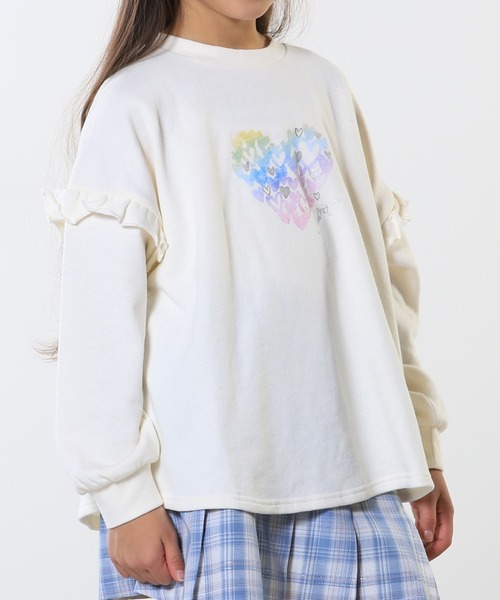 SHOO・LA・RUE(シューラルー)の「【130-150cm/洗える/姉妹リンク可】お袖フリルがアクセント アソートプリントスウェット(スウェット・キッズ・パープル/オフホワイト/ブラック/サックスブルー・13/14/15 )」の1枚目の写真