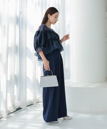 haremode | 結婚式 お呼ばれ 二次会 謝恩会 成人式 同窓会 対応 20代 30代 ギャザートップス パンツドレス セットアップ フリル シアー袖 ワイドパンツ きれいめ  セレモニー パーティ オケージョン ドレス(ドレス)