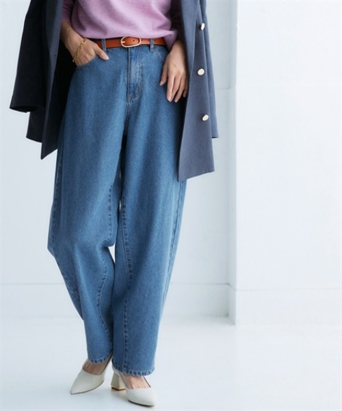 nissen（ニッセン）の「デニムカーブパンツ（デニムパンツ・レディース・ブルー/ネイビー/ライトブルー・3L/LL/L/M/S）」の3枚目の写真