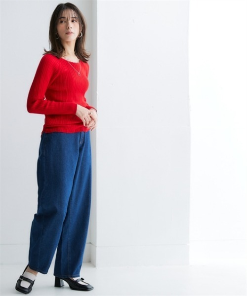 nissen（ニッセン）の「デニムカーブパンツ（デニムパンツ・レディース・ブルー/ネイビー/ライトブルー・3L/LL/L/M/S）」の4枚目の写真