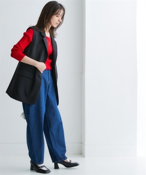 nissen（ニッセン）の「デニムカーブパンツ（デニムパンツ・レディース・ブルー/ネイビー/ライトブルー・3L/LL/L/M/S）」の5枚目の写真