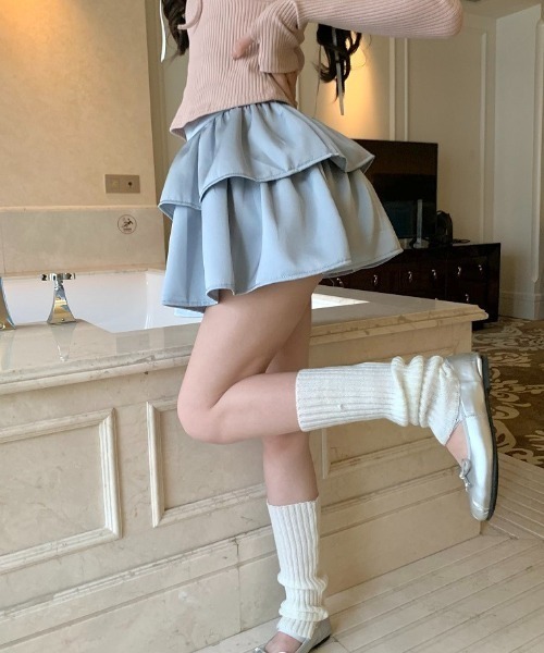 SHEPP(シープ)の「2段ティアードフリルミニスカート(スカート・レディース・ブルー/ピンク/ブラック/ホワイト・S/M)」の15枚目の写真