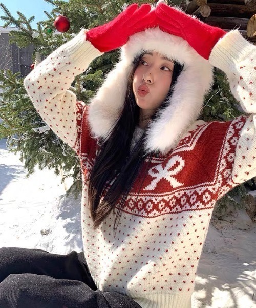 セール】Y2K リボンハートドットパターンニット（ニット/セーター